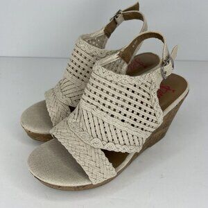 Jellypop Adelie Wedge Woven Buckled Sandals Eggshell Cream Womens Size 6.5M